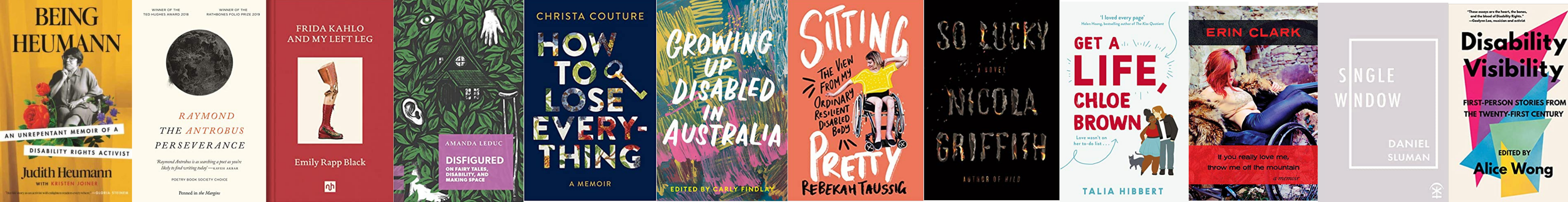 A collage of adult books on our list - from Being Heumann to Disability Visibility.